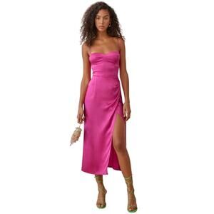 Reformation Marguerite Silk Hot Pink Dress